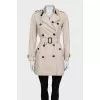 Beige cropped trench coat with belt