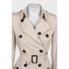 Beige cropped trench coat with belt