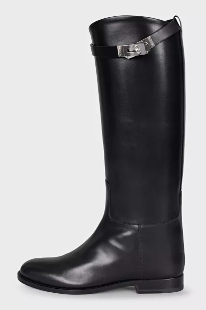 Leather tube boots with buckle