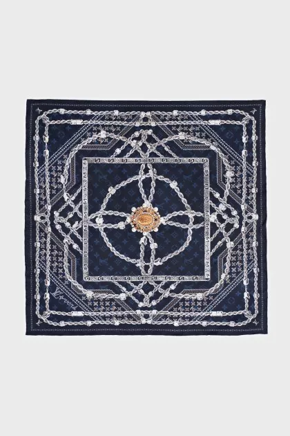 Blue silk scarf with print