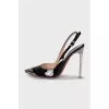 Patent leather slingbacks with metal toes