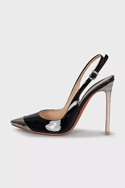 Patent leather slingbacks with metal toes