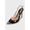 Patent leather slingbacks with metal toes