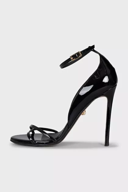 Black patent leather heeled sandals