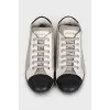 Gray textile sneakers with leather toes