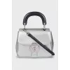 Silver leather satchel bag