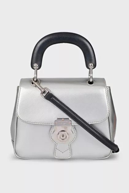 Silver leather satchel bag