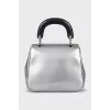 Silver leather satchel bag