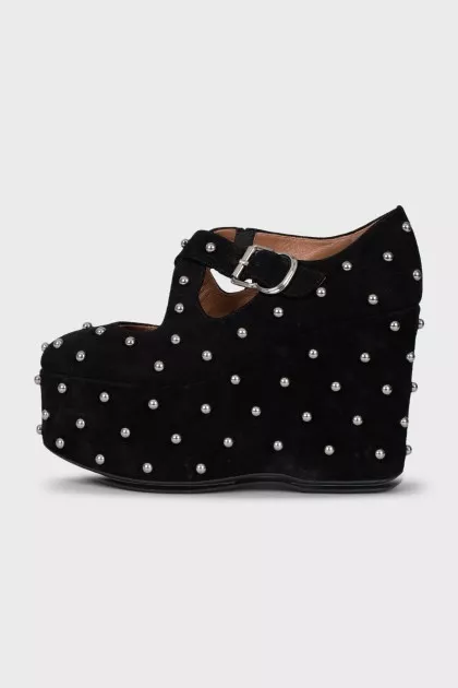 Black suede wedge shoes