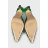 Green mules decorated with rhinestones