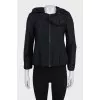 Black mesh jacket with gathered collar