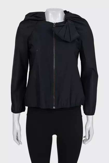 Black mesh jacket with gathered collar