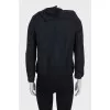 Black mesh jacket with gathered collar
