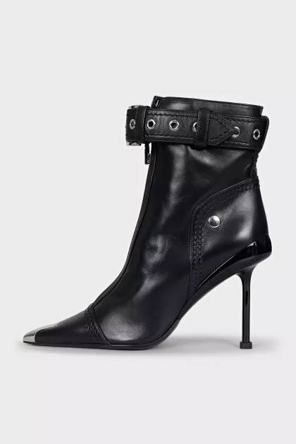 Leather ankle boots with silver toe