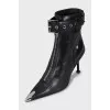Leather ankle boots with silver toe
