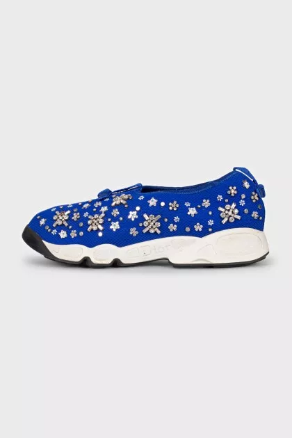 Blue sneakers with rhinestones and crystals