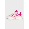Suede sneakers with pink inserts