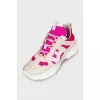 Suede sneakers with pink inserts