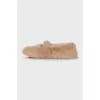 Beige fur ballet flats