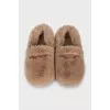 Beige fur ballet flats