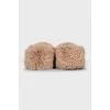Beige fur ballet flats