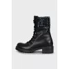 Leather boots with tweed uppers