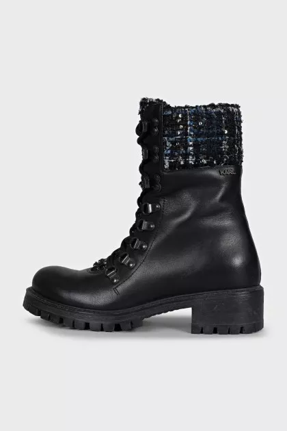 Leather boots with tweed uppers