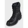 Leather boots with tweed uppers