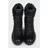 Leather boots with tweed uppers