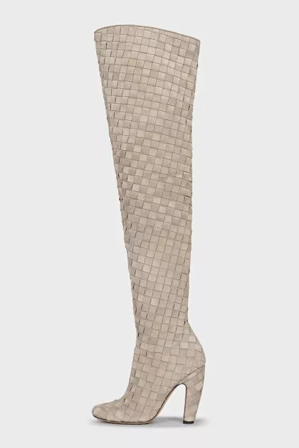 Suede over-the-knee boots with signature weave
