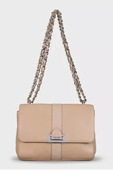 Beige leather shoulder bag