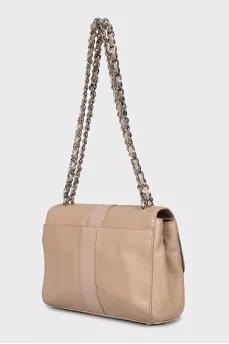 Beige leather shoulder bag