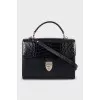 Black satchel bag with embossed leather