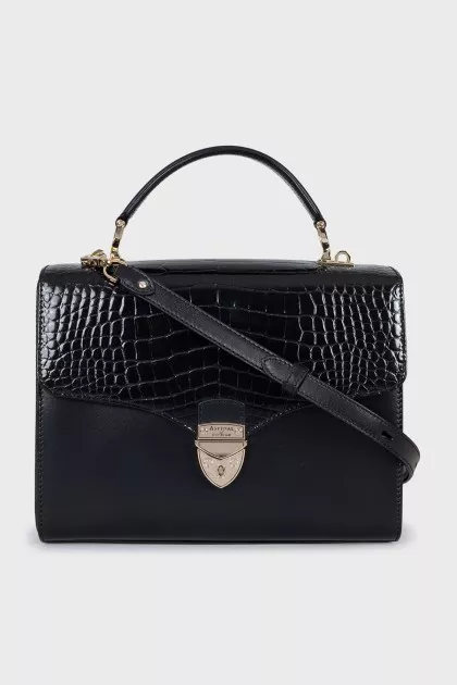 Black satchel bag with embossed leather