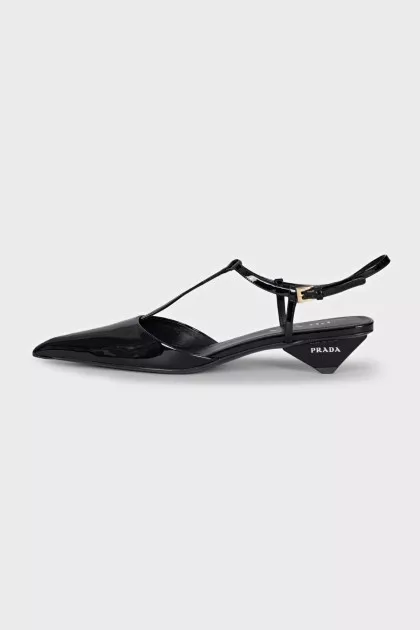 Patent leather slingbacks with low heels