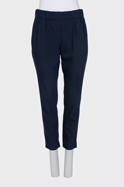 Blue wool trousers with elastic waistband