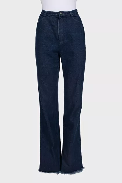Wide leg fit jeans with raw hem