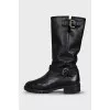 Insulated leather boots with buckles