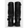 Insulated leather boots with buckles