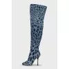 Animal print denim over-the-knee boots
