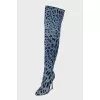 Animal print denim over-the-knee boots