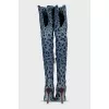 Animal print denim over-the-knee boots