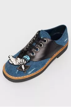 Denim shoes with leather inserts