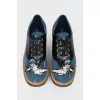 Denim shoes with leather inserts