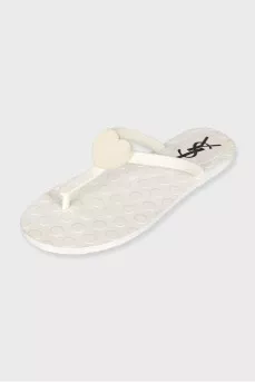 Rubber flip flops with a brand logo