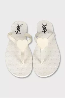 Rubber flip flops with a brand logo