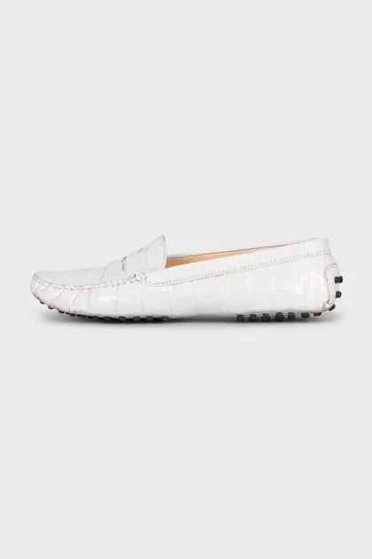 Leather moccasins with embossing