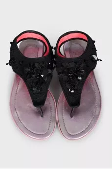 Textile flip-flops with black decor