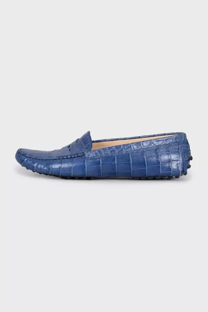 Blue leather moccasins