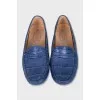 Blue leather moccasins